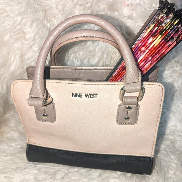 Nine West Vegan Leather Mini Handbag Cream and Black Color Block - Picture 1 of 6